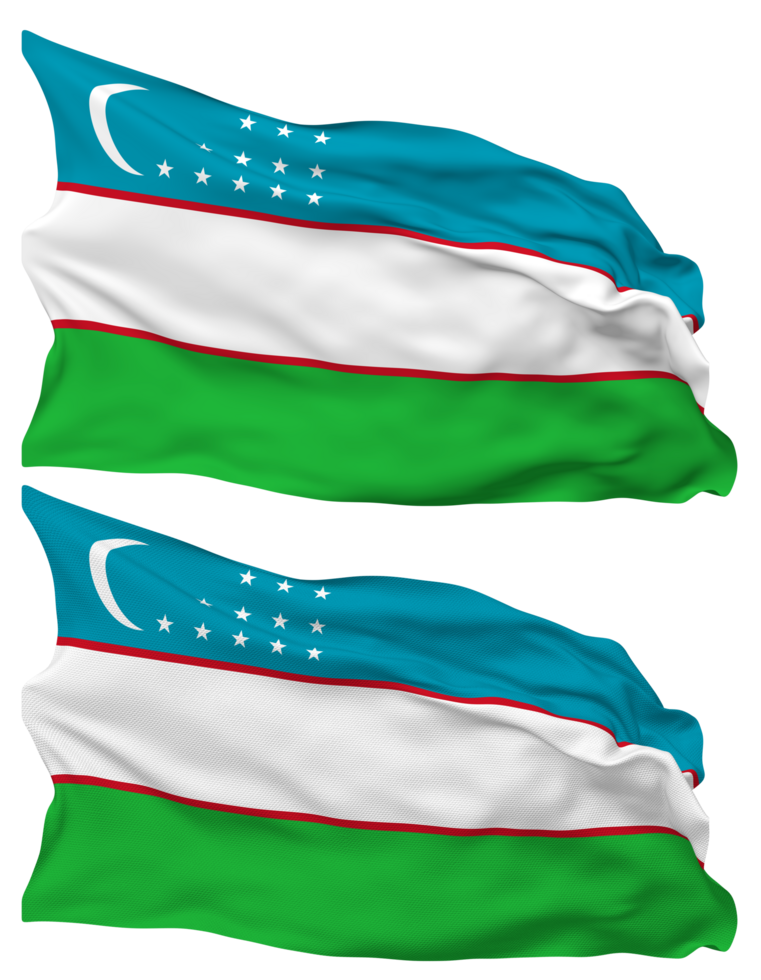 Uzbekistan Flag Waves Isolated in Plain and Bump Texture, with Transparent Background, 3D Rendering png