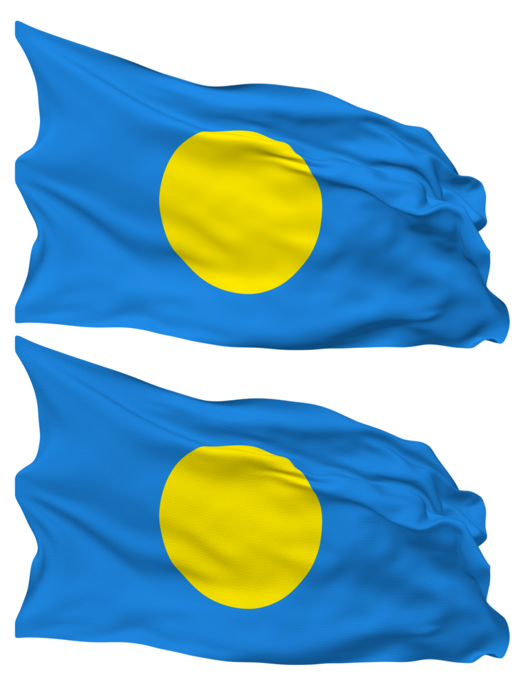 Palau Flag Waves Isolated in Plain and Bump Texture, with Transparent Background, 3D Rendering png