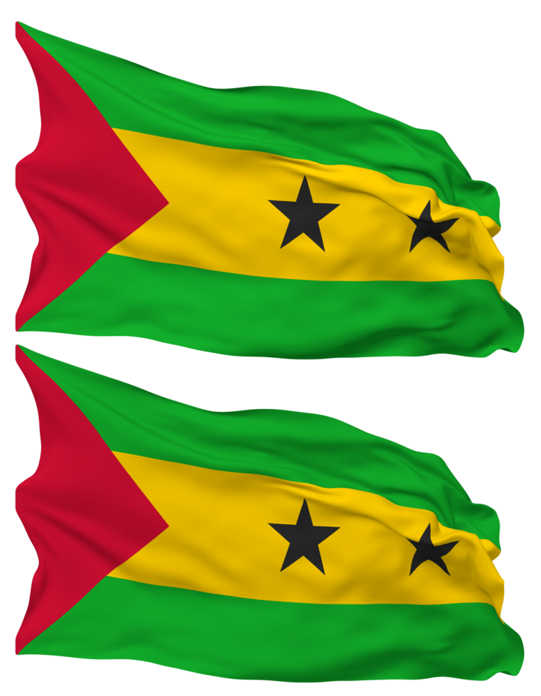 Sao Tome and Principe Flag Waves Isolated in Plain and Bump Texture, with Transparent Background, 3D Rendering png