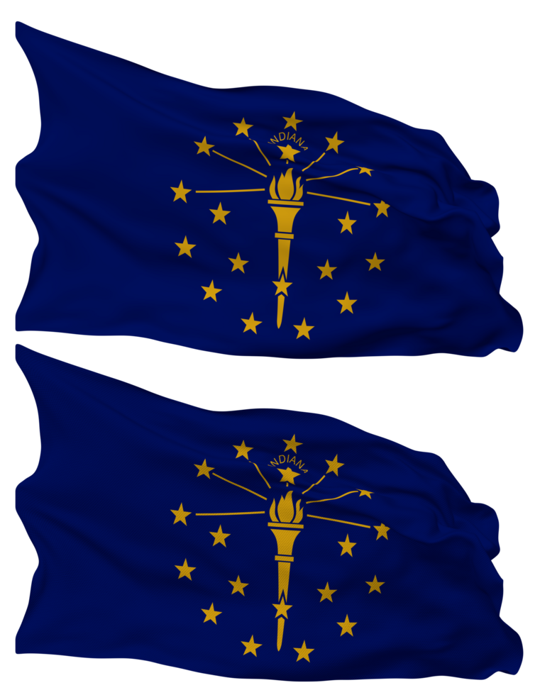 State of Indiana Flag Waves Isolated in Plain and Bump Texture, with Transparent Background, 3D Rendering png