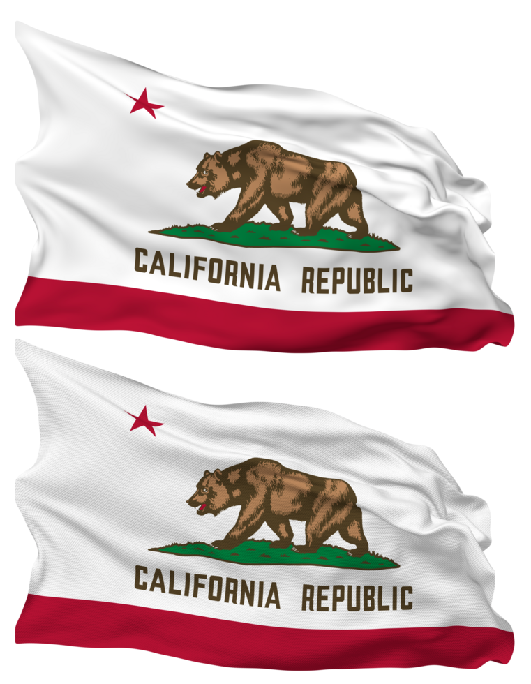 staat van Californië vlag golven geïsoleerd in duidelijk en buil textuur, met transparant achtergrond, 3d renderen png