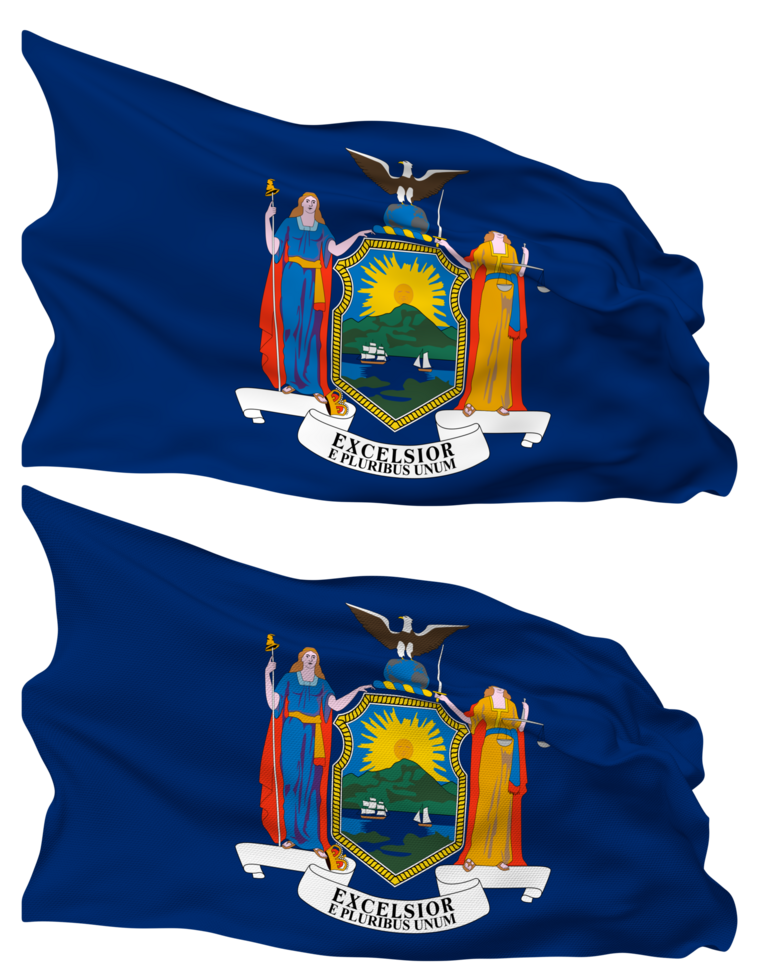 State of New York Flag Waves Isolated in Plain and Bump Texture, with Transparent Background, 3D Rendering png