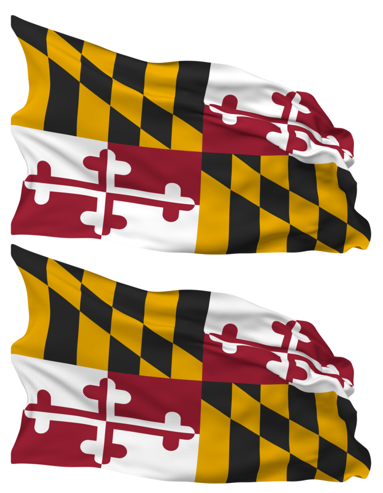 State of Maryland Flag Waves Isolated in Plain and Bump Texture, with Transparent Background, 3D Rendering png
