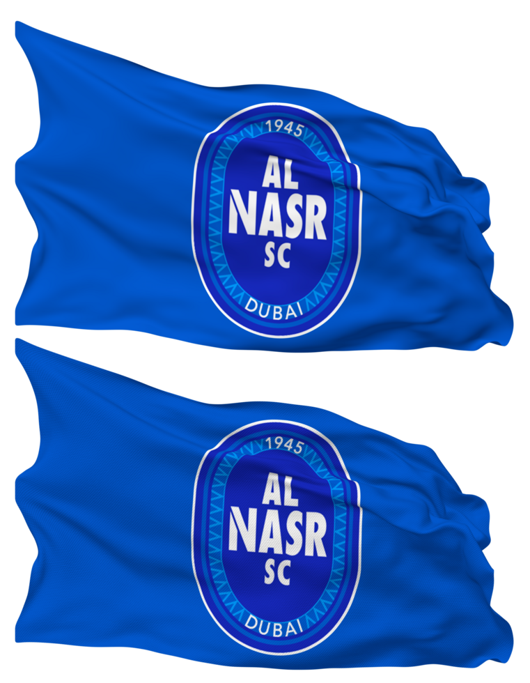 Al Nasr SC Football Club Flag Waves Isolated in Plain and Bump Texture, with Transparent Background, 3D Rendering png