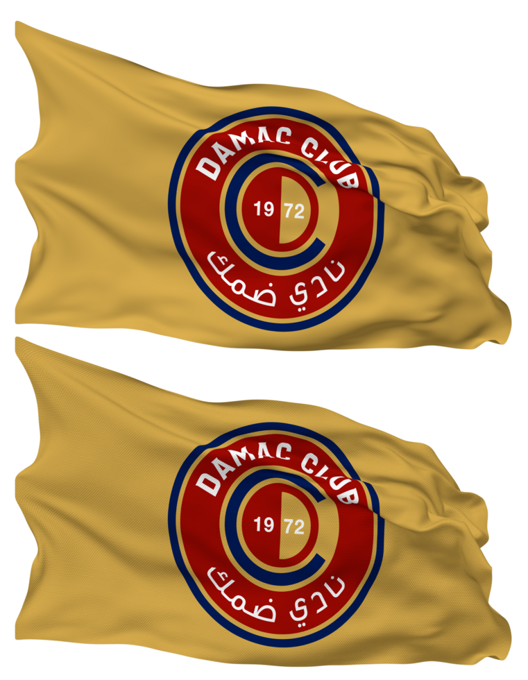 Damac Football Club Flag Waves Isolated in Plain and Bump Texture, with Transparent Background, 3D Rendering png