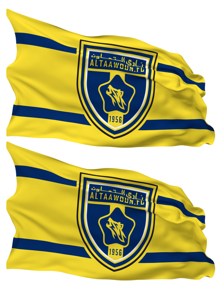 Al Taawoun Football Club Flag Waves Isolated in Plain and Bump Texture, with Transparent Background, 3D Rendering png