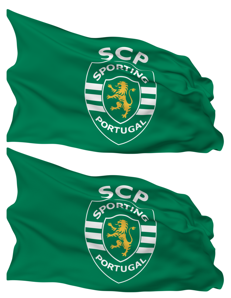 Sporting Clube de Portugal, Sporting CP Flag Waves Isolated in Plain and Bump Texture, with Transparent Background, 3D Rendering png