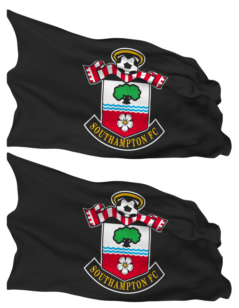 Southampton Football Club Flag Waves Isolated in Plain and Bump Texture, with Transparent Background, 3D Rendering png