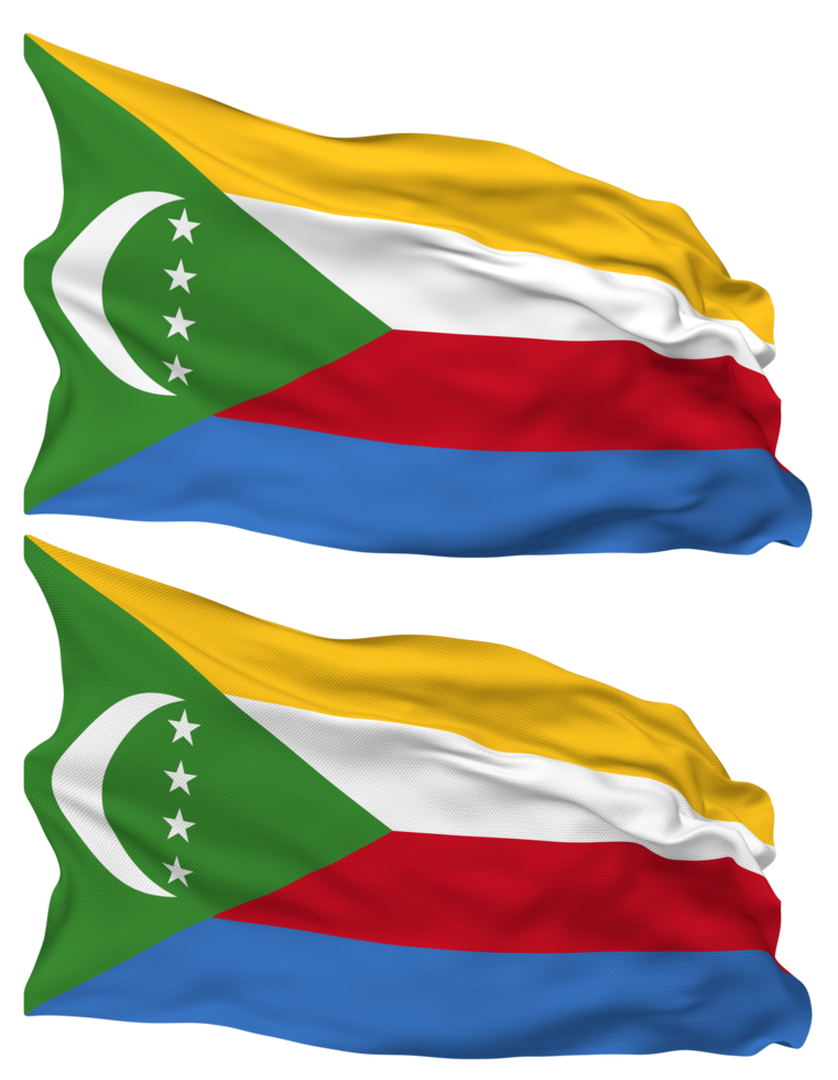 Comoros Flag Waves Isolated in Plain and Bump Texture, with Transparent Background, 3D Rendering png