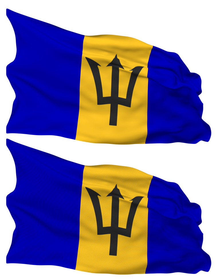 Barbados Flag Waves Isolated in Plain and Bump Texture, with Transparent Background, 3D Rendering png