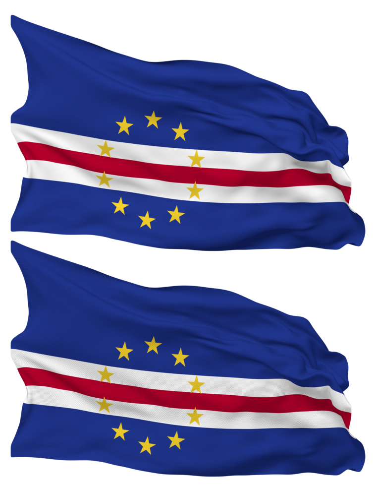 Cape Verde, Cabo Verde Flag Waves Isolated in Plain and Bump Texture, with Transparent Background, 3D Rendering png