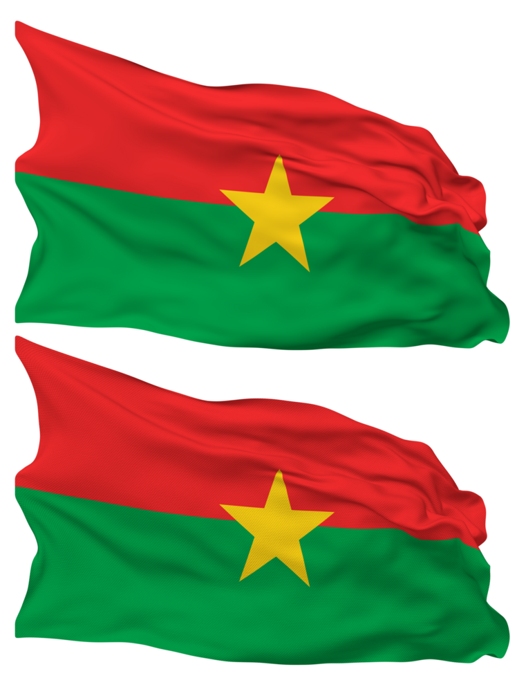 Burkina Faso Flag Waves Isolated in Plain and Bump Texture, with Transparent Background, 3D Rendering png