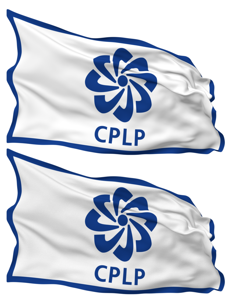 Community of Portuguese Language Countries, CPLP Flag Waves Isolated in Plain and Bump Texture, with Transparent Background, 3D Rendering png