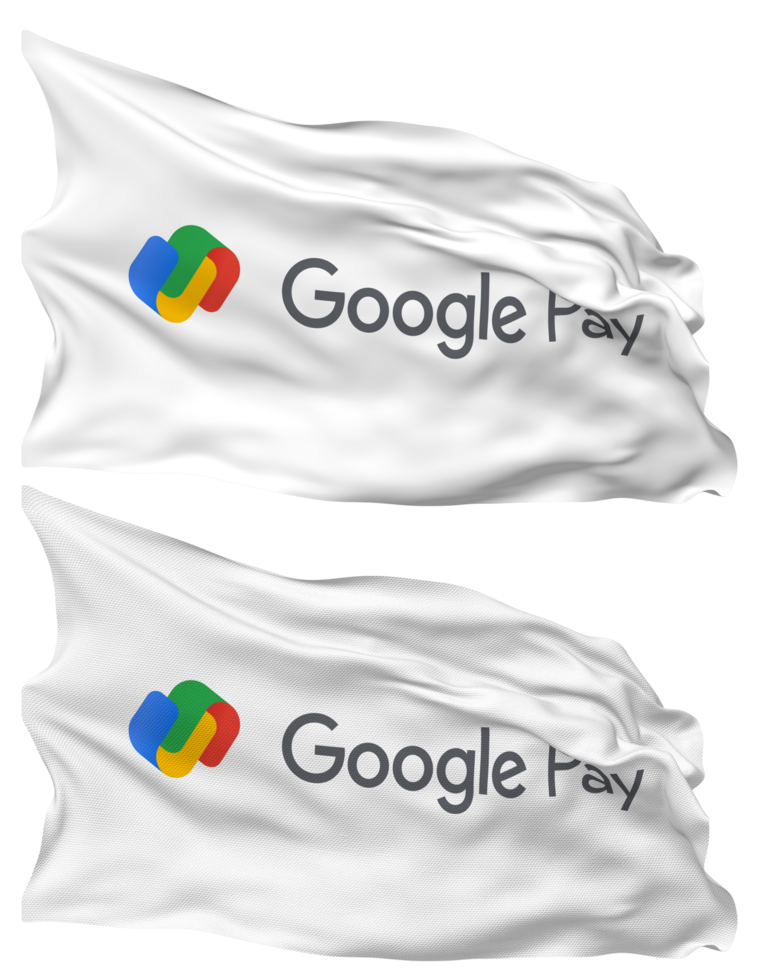 Google Pay Flag Waves Isolated in Plain and Bump Texture, with Transparent Background, 3D Rendering png