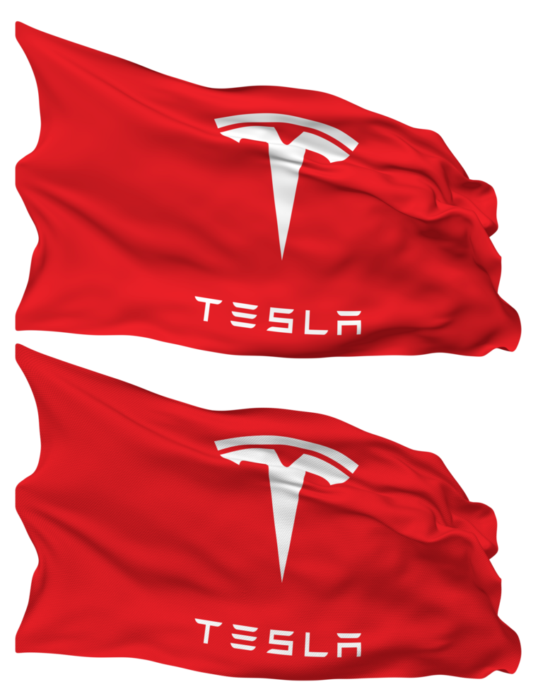 Tesla Inc Flag Waves Isolated in Plain and Bump Texture, with Transparent Background, 3D Rendering png