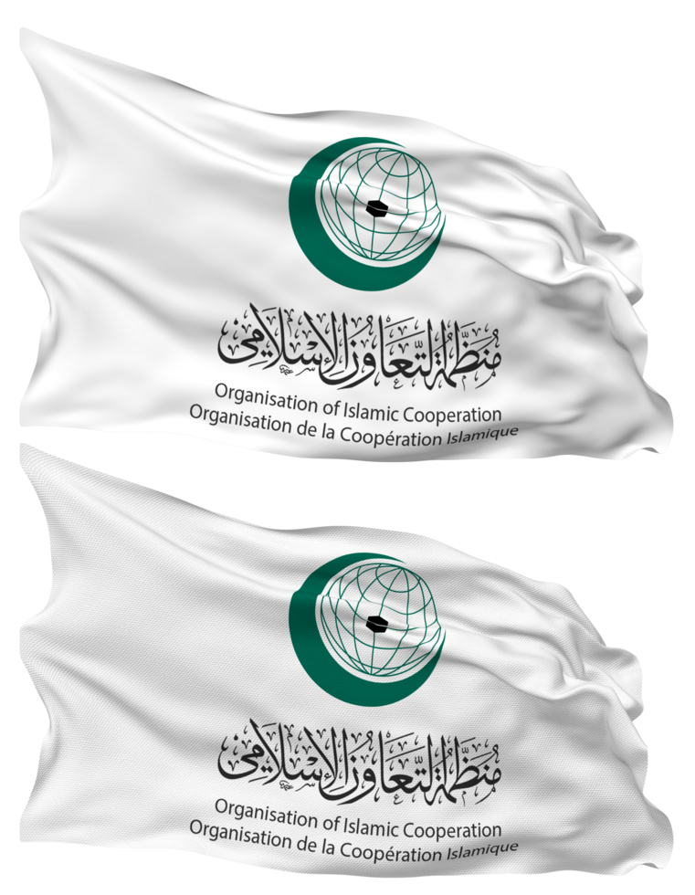 Organisation of Islamic Cooperation Flag Waves Isolated in Plain and Bump Texture, with Transparent Background, 3D Rendering png
