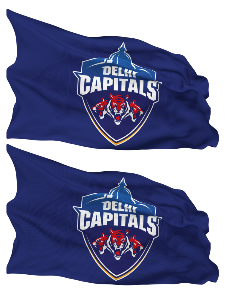Delhi Capitals, DC Flag Waves Isolated in Plain and Bump Texture, with Transparent Background, 3D Rendering png