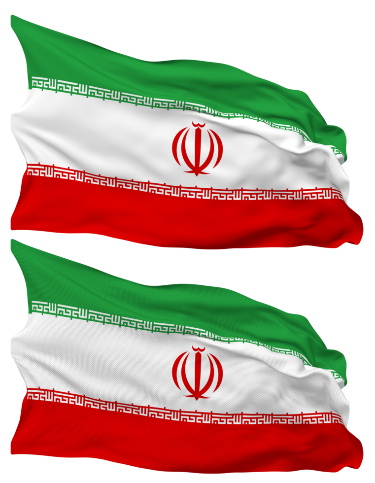 Iran Flag Waves Isolated in Plain and Bump Texture, with Transparent Background, 3D Rendering png