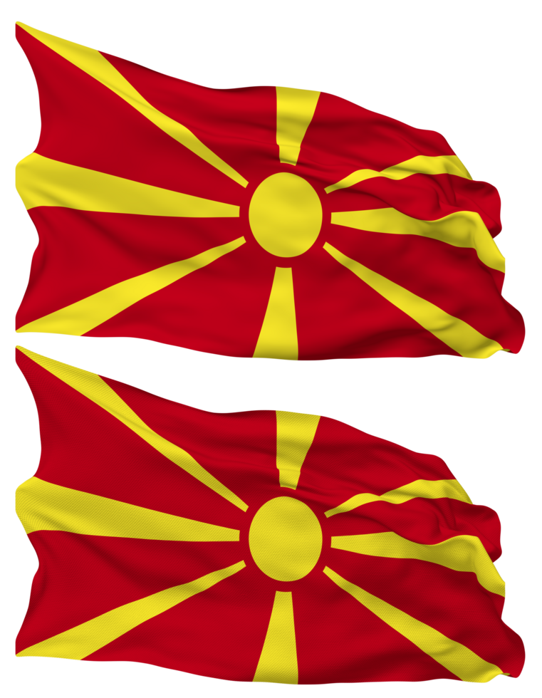North Macedonia Flag Waves Isolated in Plain and Bump Texture, with Transparent Background, 3D Rendering png