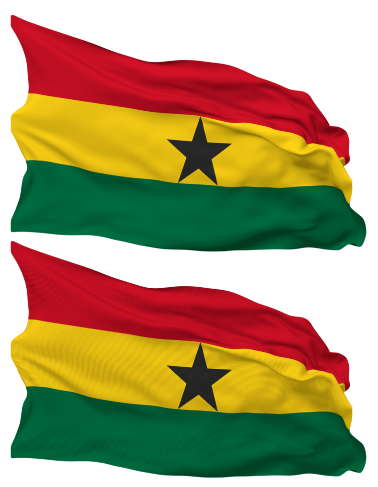 Ghana Flag Waves Isolated in Plain and Bump Texture, with Transparent Background, 3D Rendering png