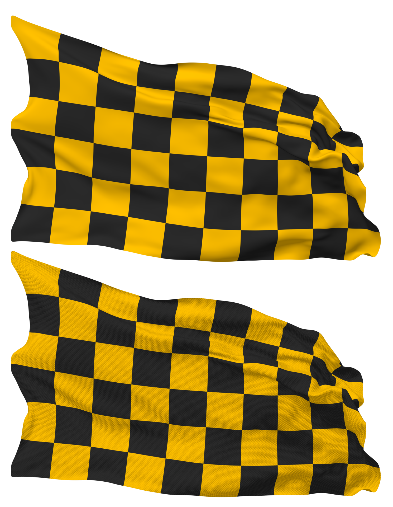 Racing Black and Yellow Checkered Flag Waves Isolated in Plain and Bump