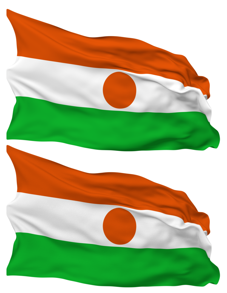Niger Flag Waves Isolated in Plain and Bump Texture, with Transparent Background, 3D Rendering png