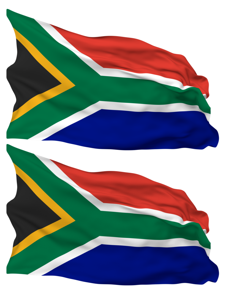 South Africa Flag Waves Isolated in Plain and Bump Texture, with Transparent Background, 3D Rendering png
