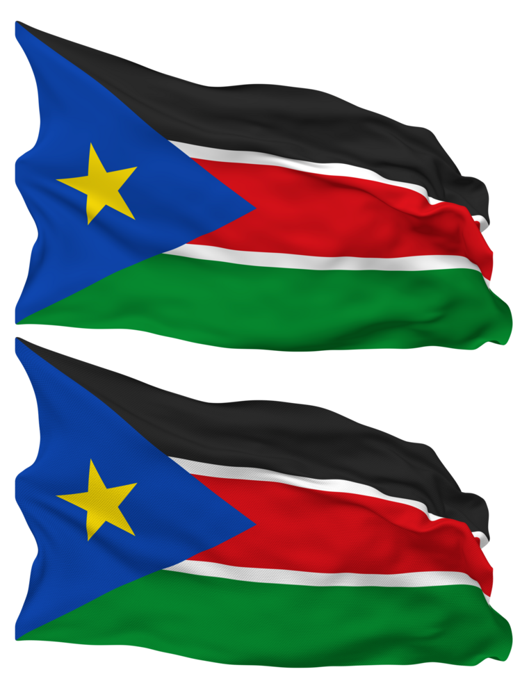 South Sudan Flag Waves Isolated in Plain and Bump Texture, with Transparent Background, 3D Rendering png