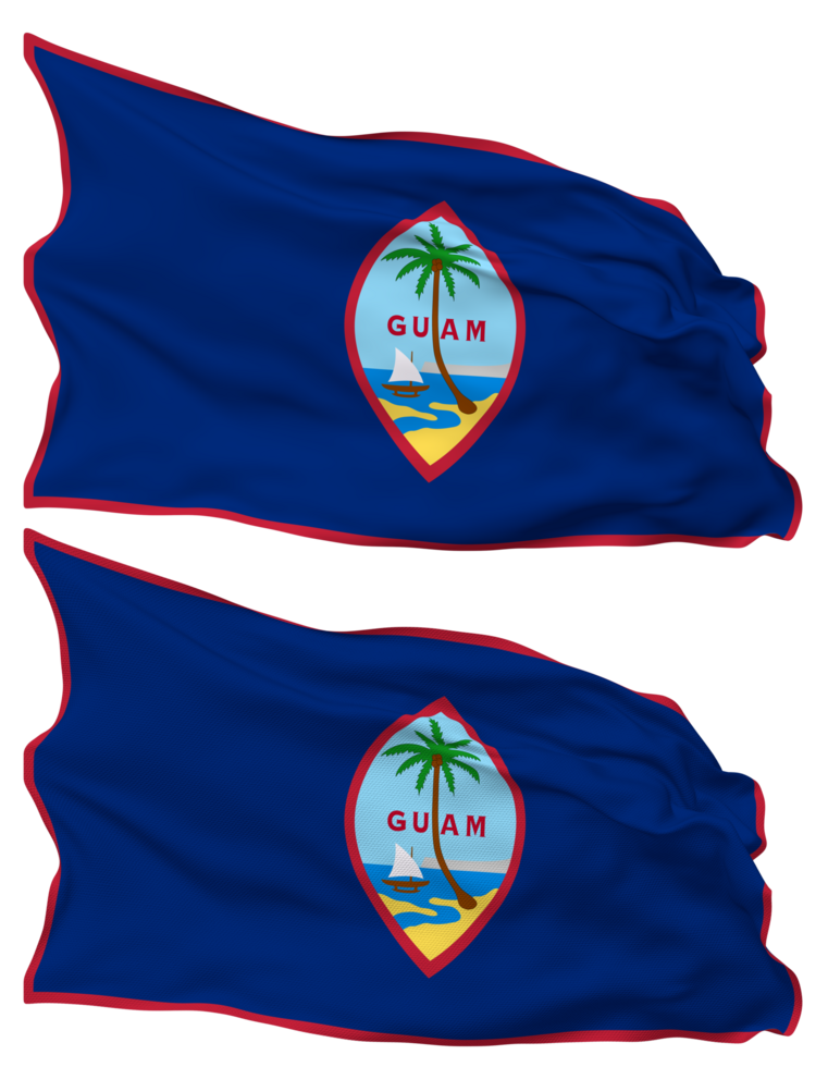Guam Flag Waves Isolated in Plain and Bump Texture, with Transparent Background, 3D Rendering png