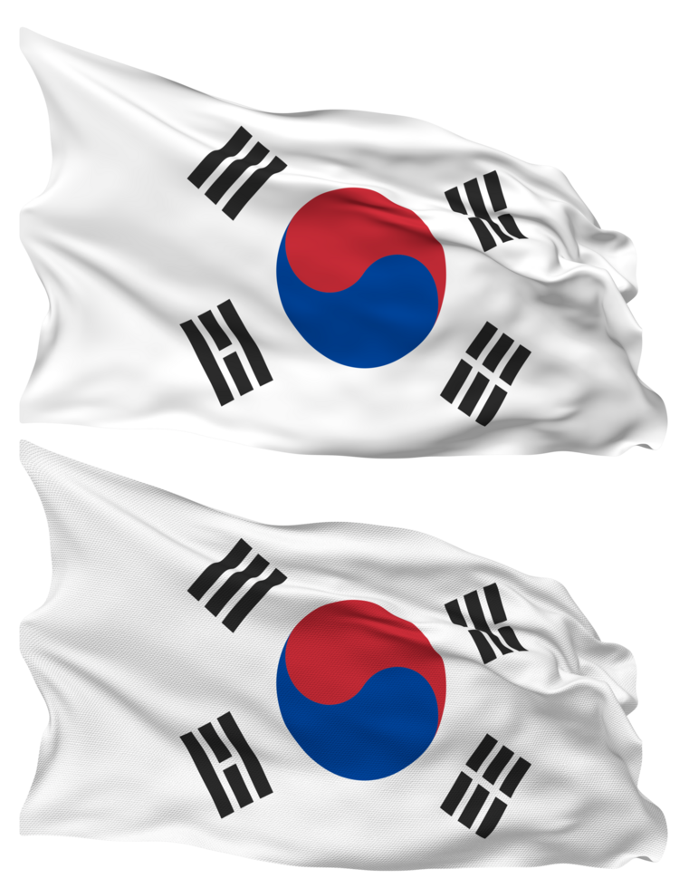 South Korea Flag Waves Isolated in Plain and Bump Texture, with Transparent Background, 3D Rendering png