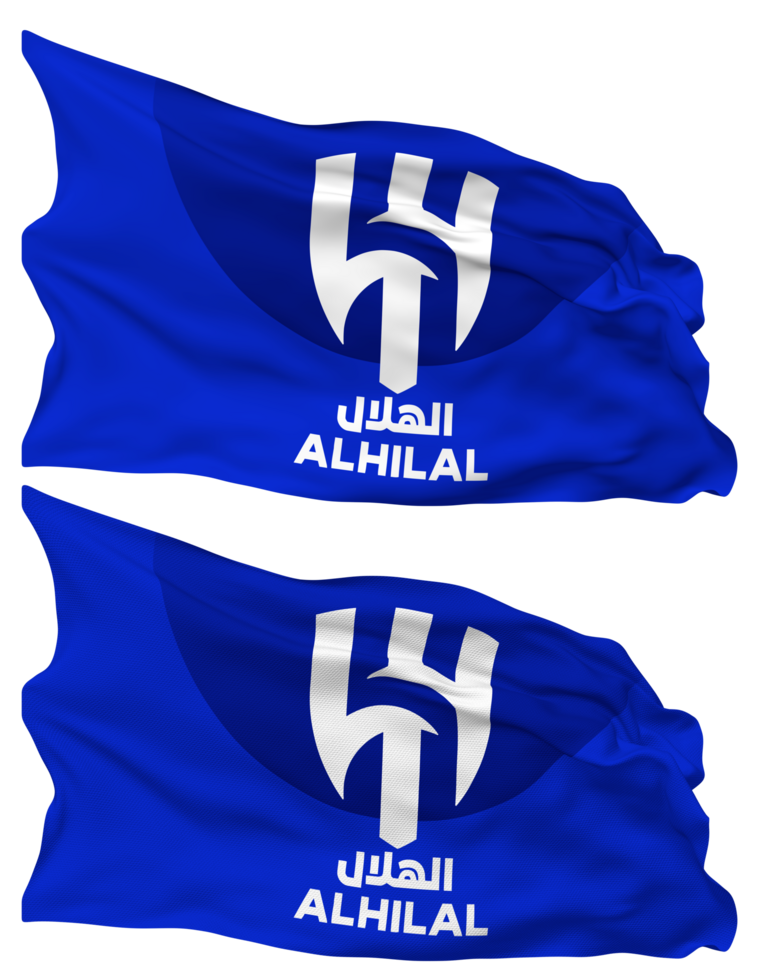 Al Hilal Saudi Football Club, Al Hilal SFC Flag Waves Isolated in Plain and Bump Texture, with Transparent Background, 3D Rendering png
