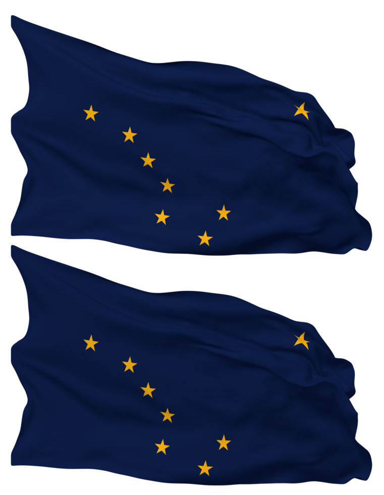 State of Alaska Flag Waves Isolated in Plain and Bump Texture, with Transparent Background, 3D Rendering png