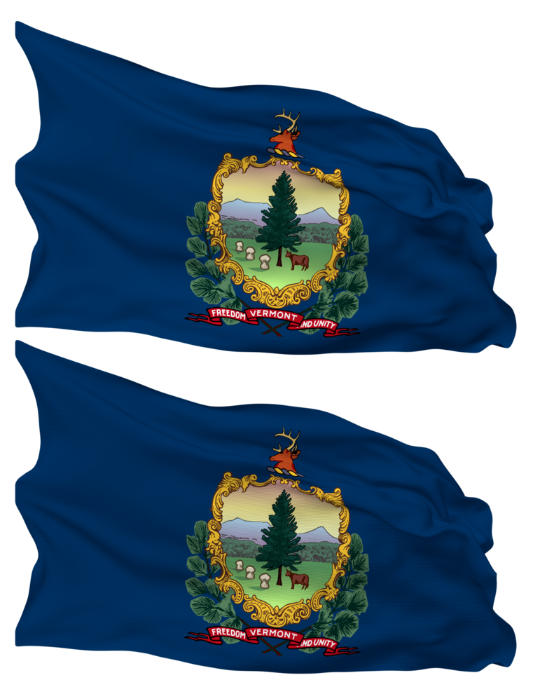 Estado do Vermont bandeira ondas isolado dentro avião e colisão textura, com transparente fundo, 3d Renderização png