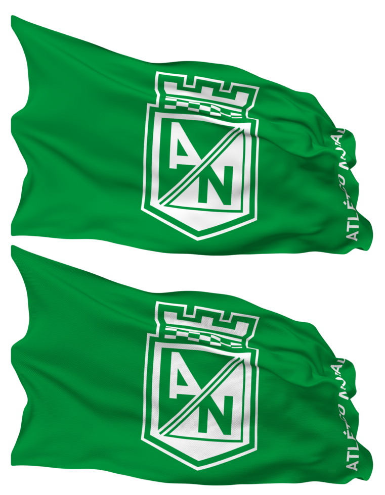 Atletico Nacional SA Football Club Flag Waves Isolated in Plain and Bump Texture, with Transparent Background, 3D Rendering png