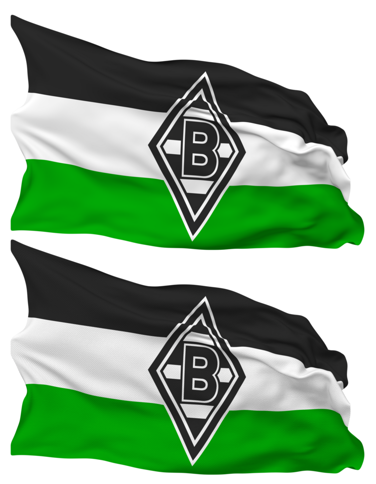 Borussia Monchengladbach, Borussia MG, BMG Flag Waves Isolated in Plain and Bump Texture, with Transparent Background, 3D Rendering png