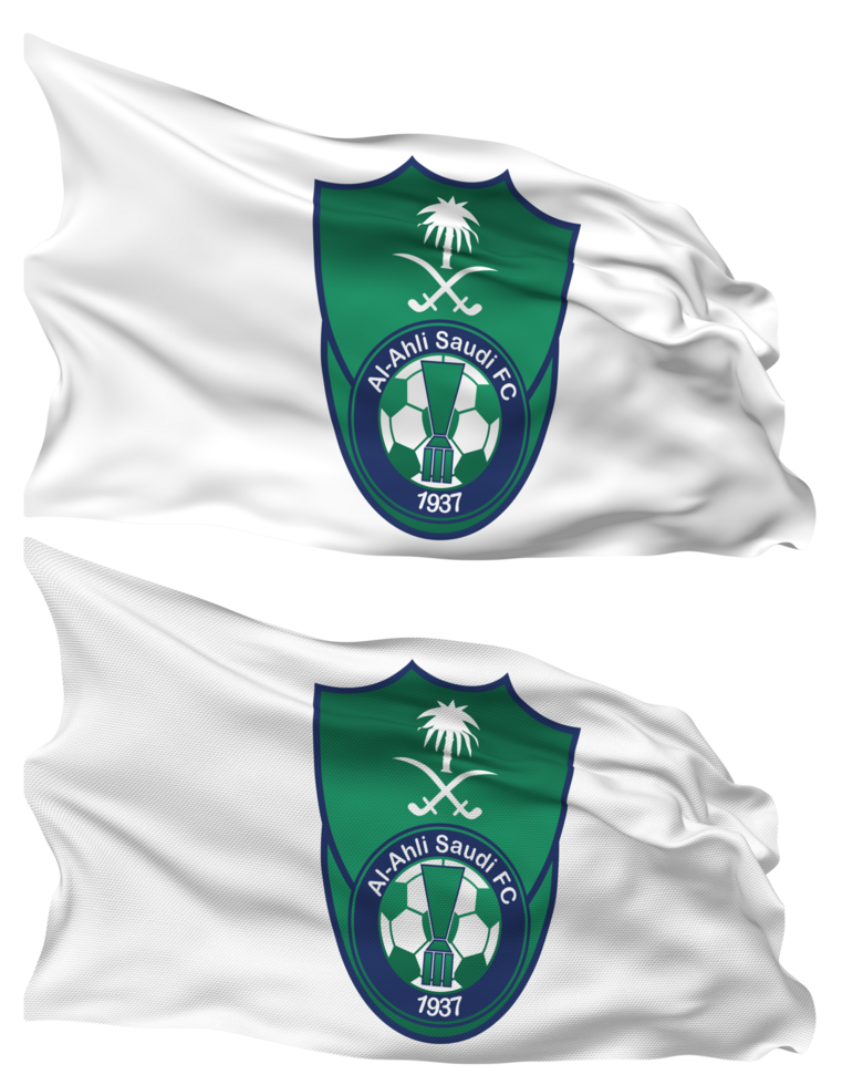 Al Ahli Saudi Football Club Flag Waves Isolated in Plain and Bump Texture, with Transparent Background, 3D Rendering png