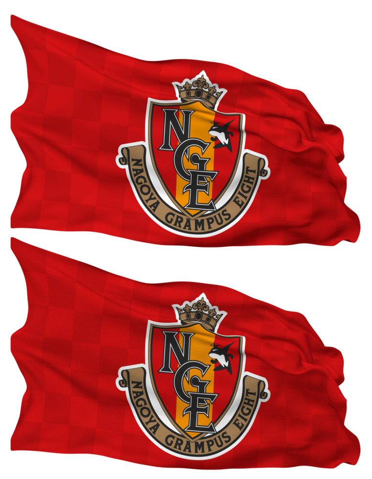 Nagoya Grampus Football Club Flag Waves Isolated in Plain and Bump Texture, with Transparent Background, 3D Rendering png