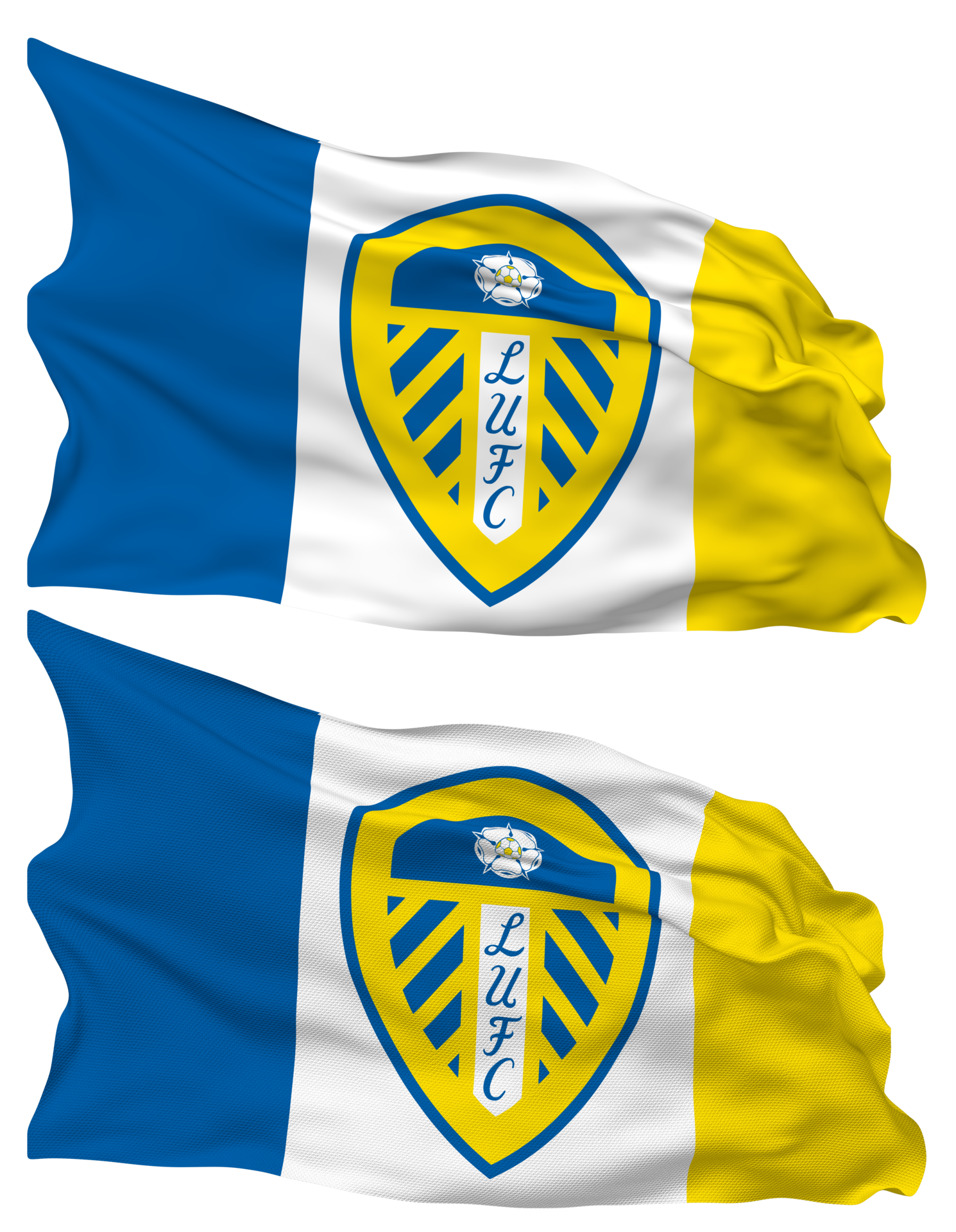 Leeds United Football Club Flag Waves Isolated in Plain and Bump