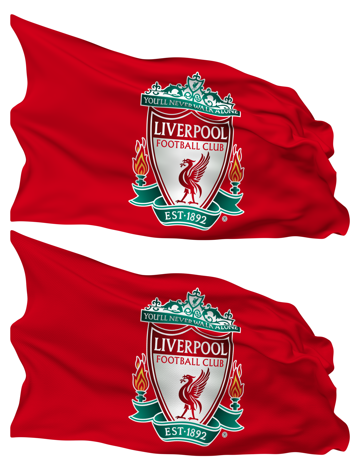 Liverpool Football Club Flag Waves Isolated in Plain and Bump Texture