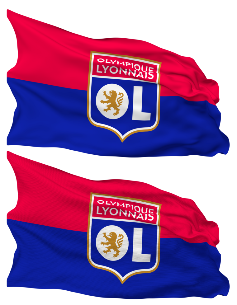 Olympique Lyonnais Football Club, Lyon Flag Waves Isolated in Plain and Bump Texture, with Transparent Background, 3D Rendering png