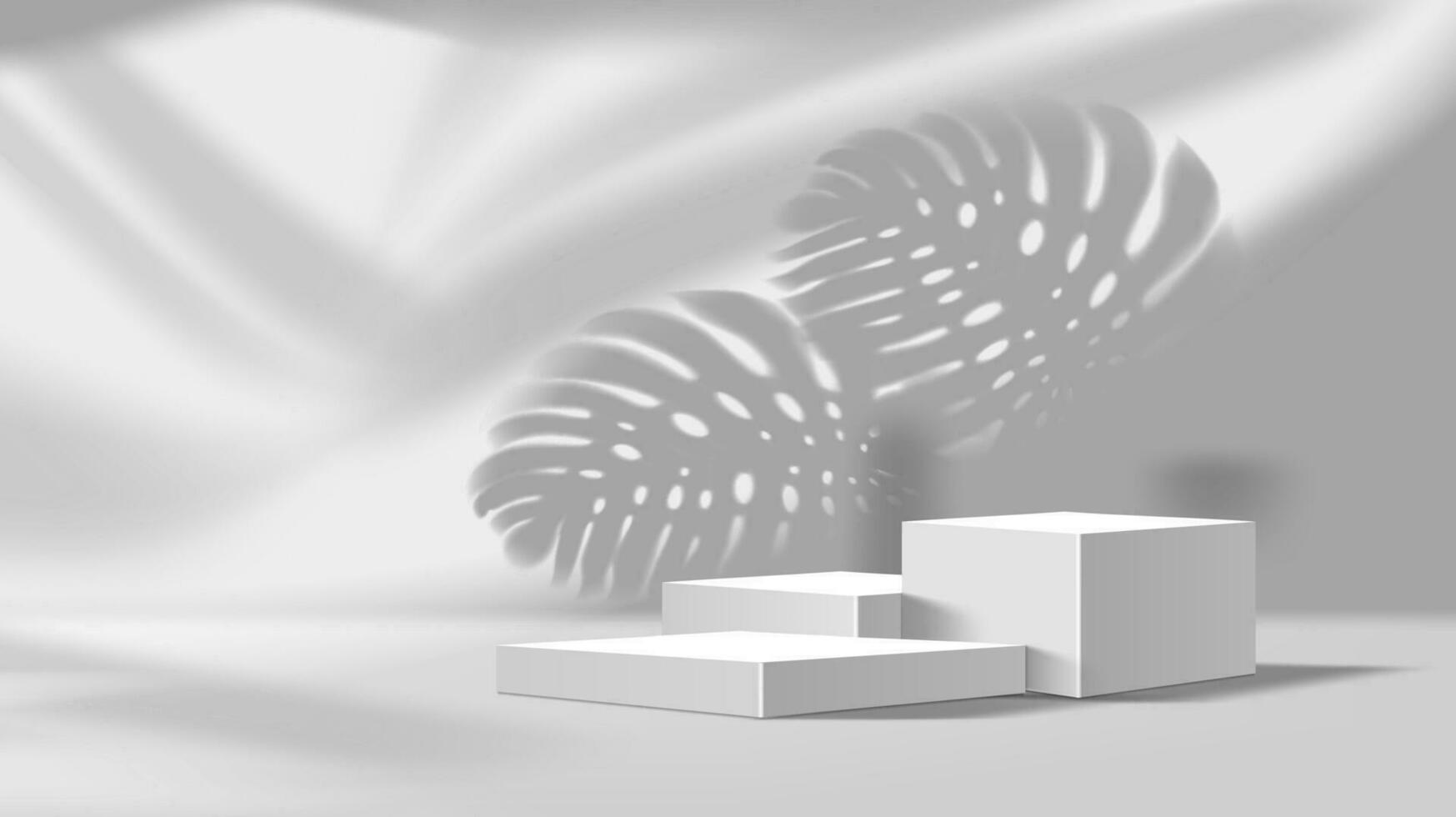 Grey podium, podium mockup with monstera leaves vector