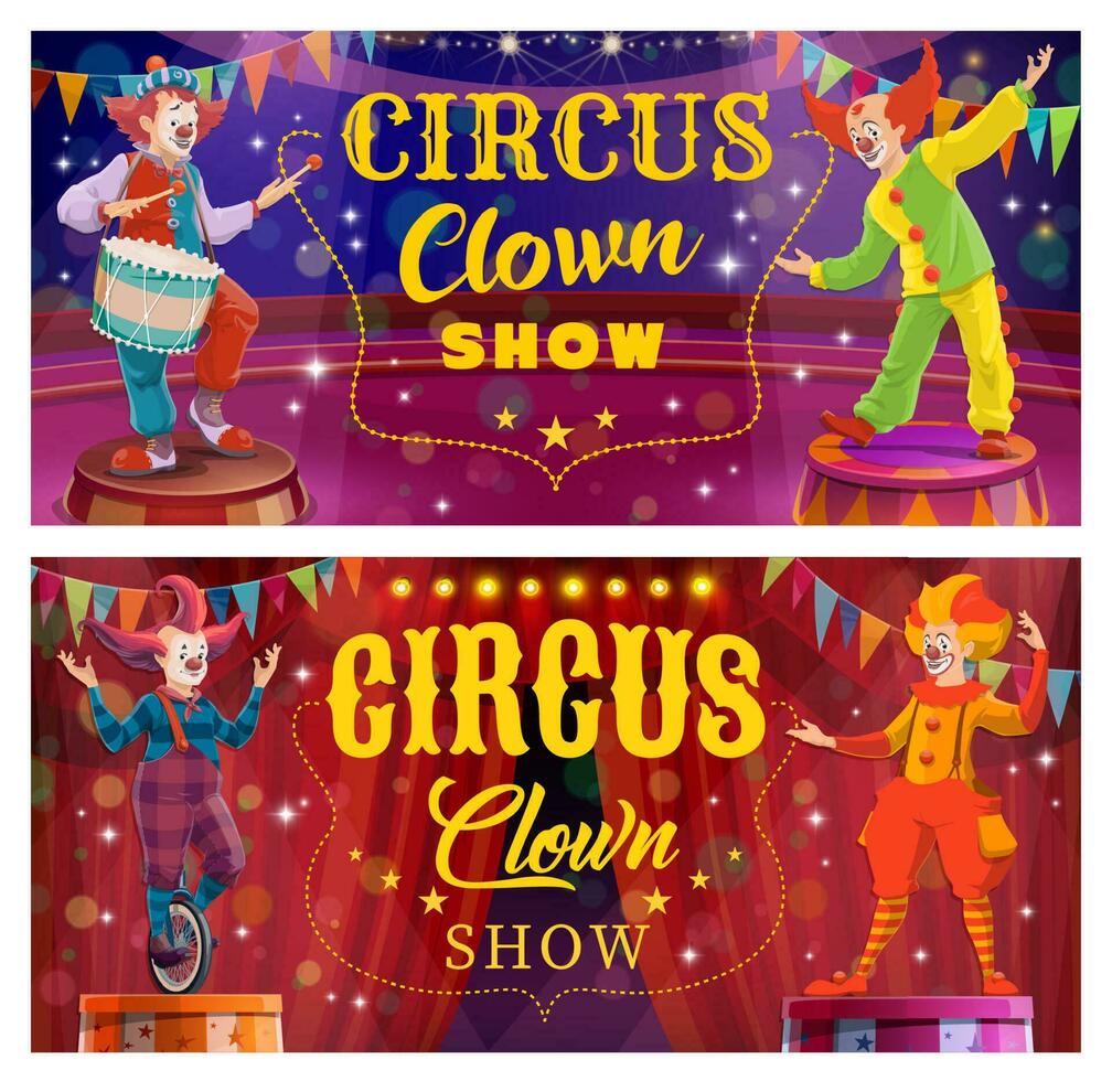 Circus clown entertainment show vector banner