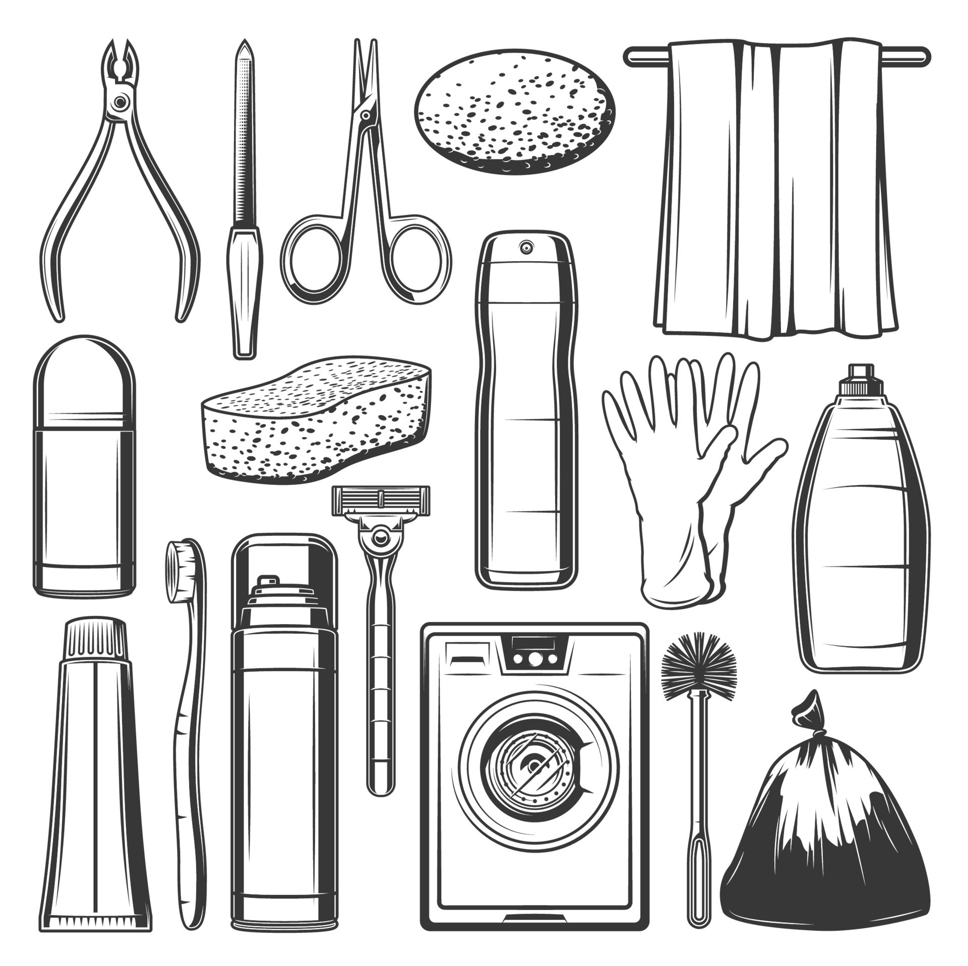 Personal hygiene icons, household cleaning items 23398534 Vector Art at