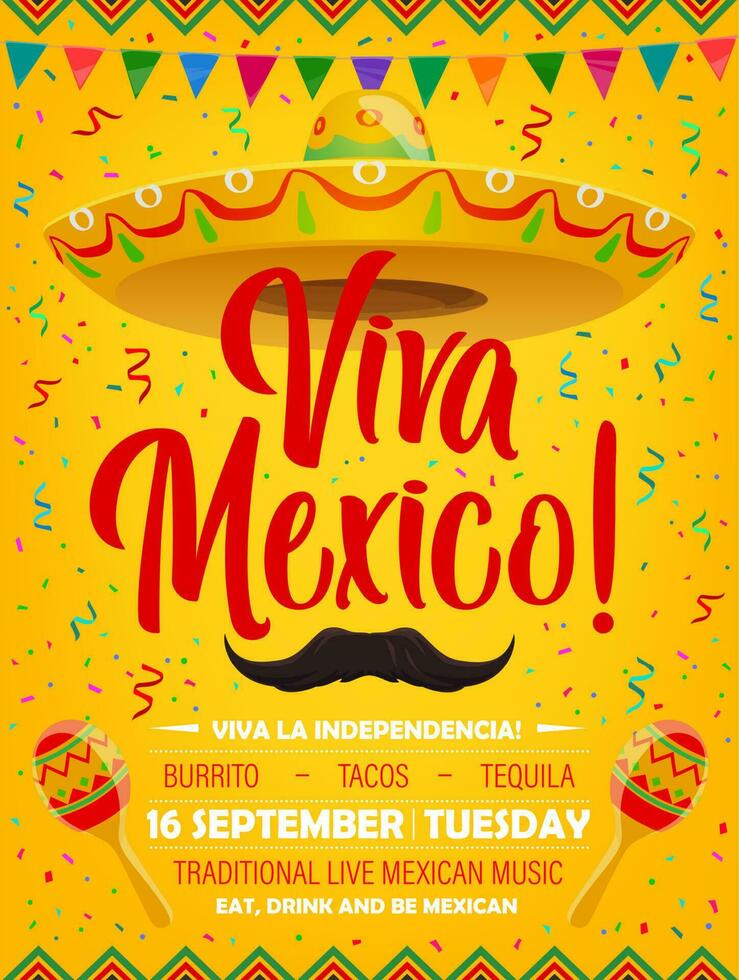 Viva Mexico vector poster with mexican symbols