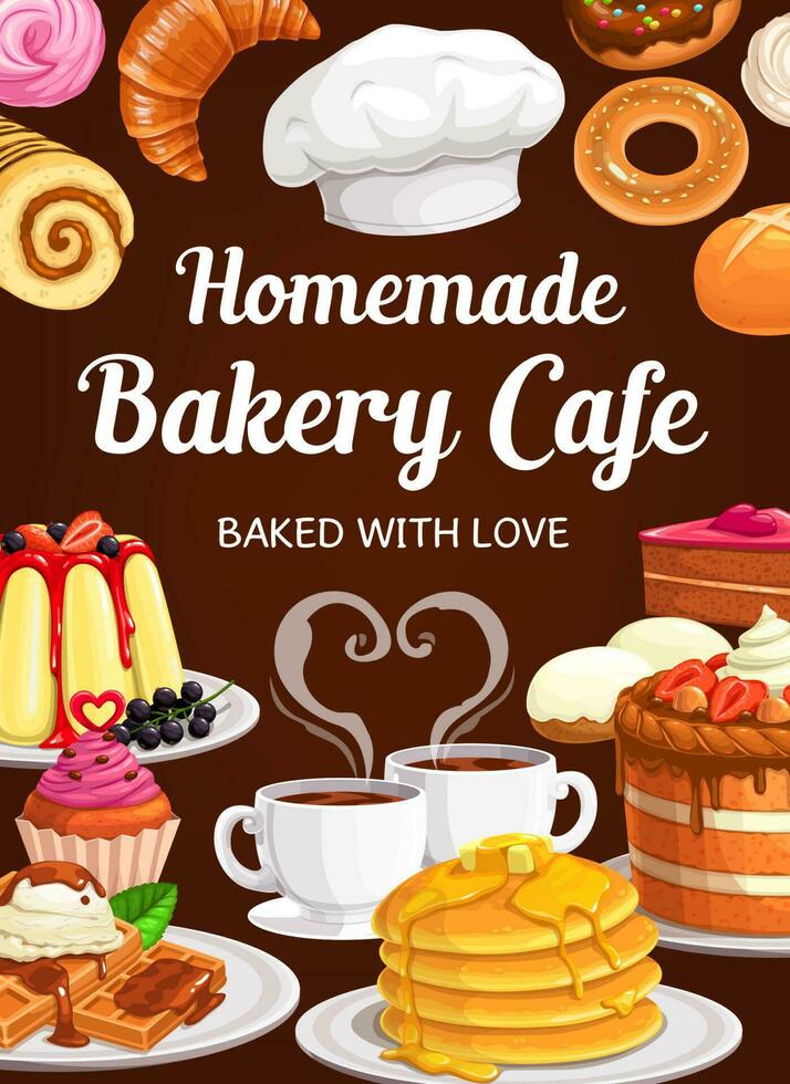 Bakery cafe homemade sweet pastry cartoon poster vector