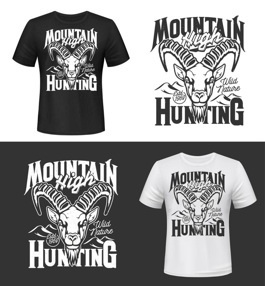 Tshirt print with mountain goat head vector mockup