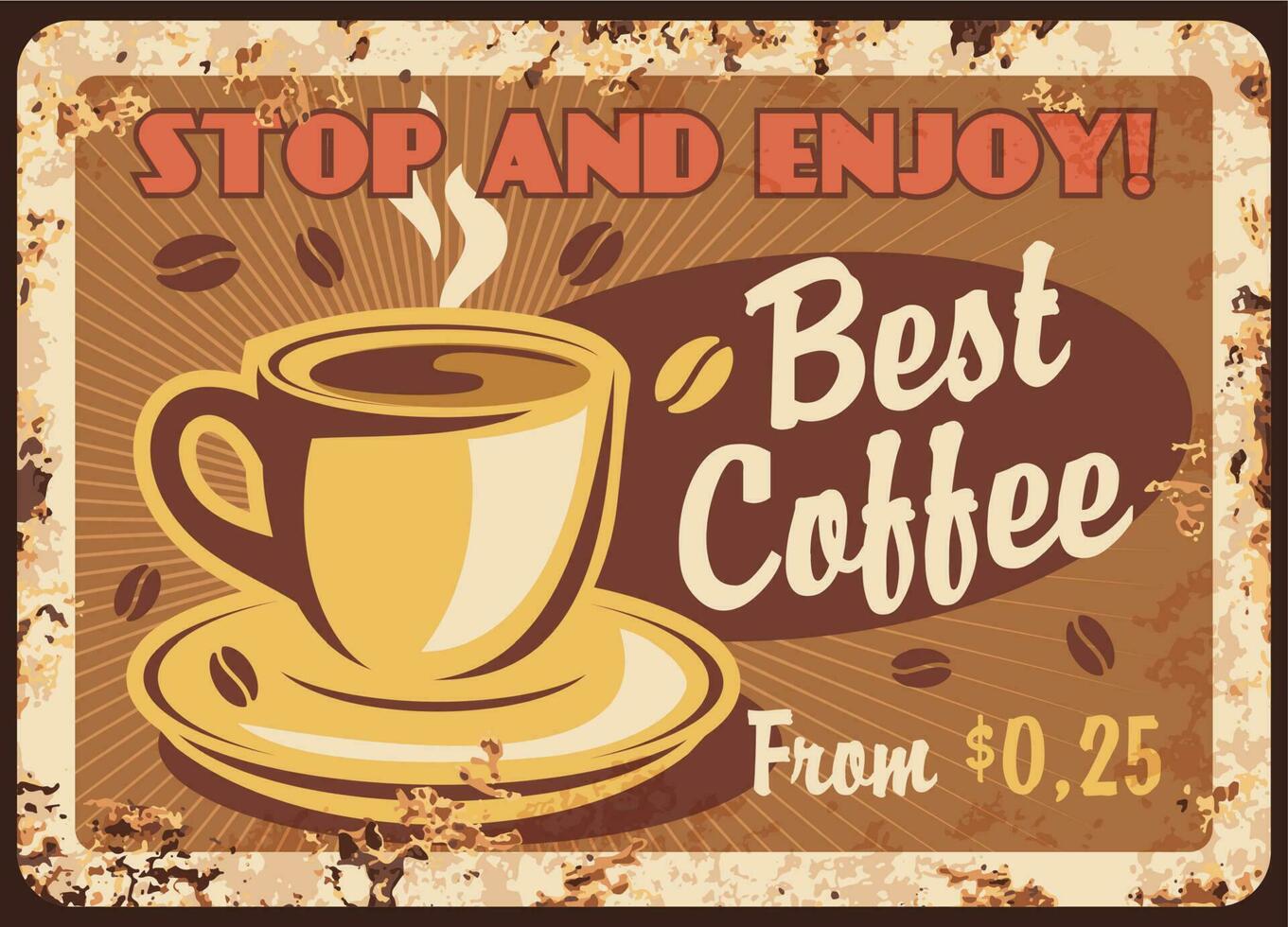 Coffee retro metal plate rust, cafe vintage poster vector