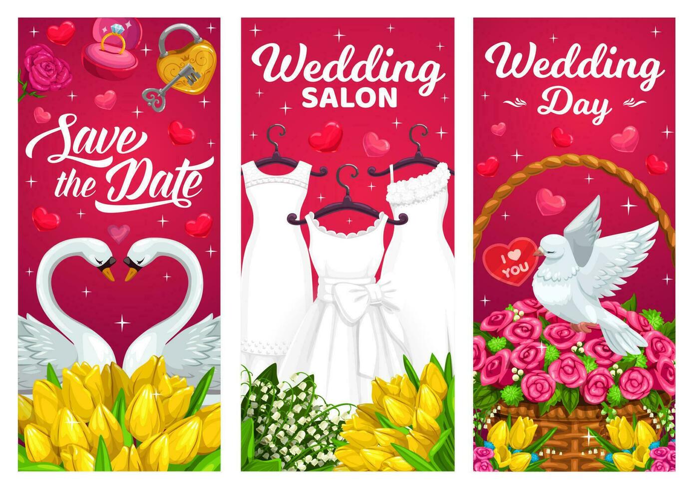 Wedding marriage banners bridal dress vector