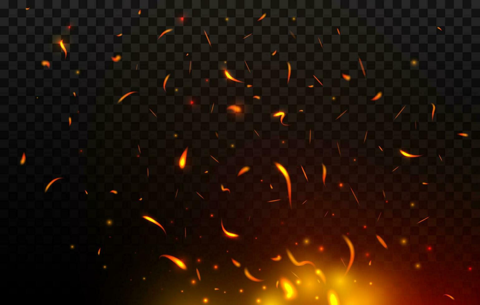 Bonfire sparks flying up, vector burning fire