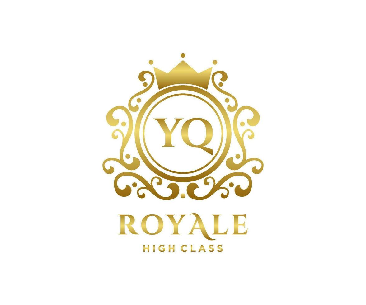 Golden Letter YQ template logo Luxury gold letter with crown. Monogram alphabet . Beautiful royal initials letter. vector